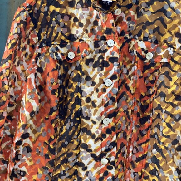 RUBY Rd Petite Linen Blend Multicolor Camouflage Short Jacket M - Picture 13 of 17